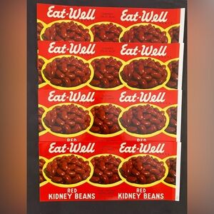 Vintage NOS Eat-Well Can Labels Red Kidney Beans Advertising Lot of 4